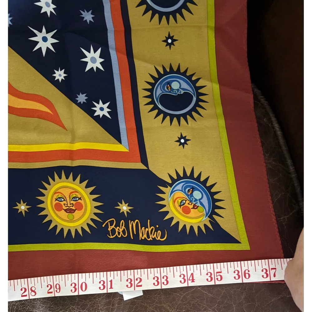 Vintage Bob Mackie 100% Silk Scarf Sun Moon Celestial Wearable Art NWT 38x38 - Picture 11 of 13